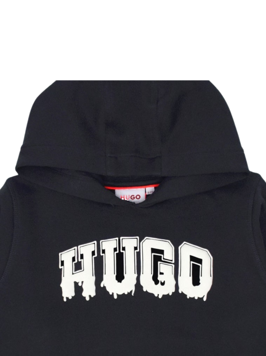 SWEAT À CAPUCHE NOIR À LOGO TEXTURÉ