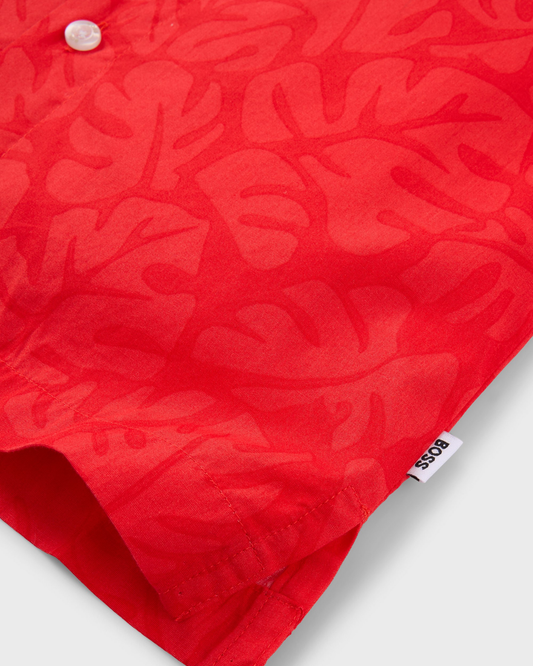 CHEMISE BOSS KIDS ROUGE IMPRIMÉ TROPICAL MANCHES COURTES