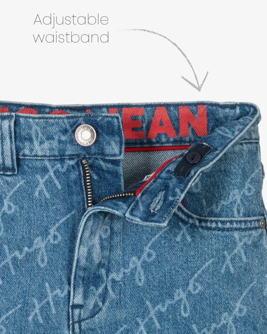 SHORT HUGO KIDS DENIM BLEU LOGO ALL OVER