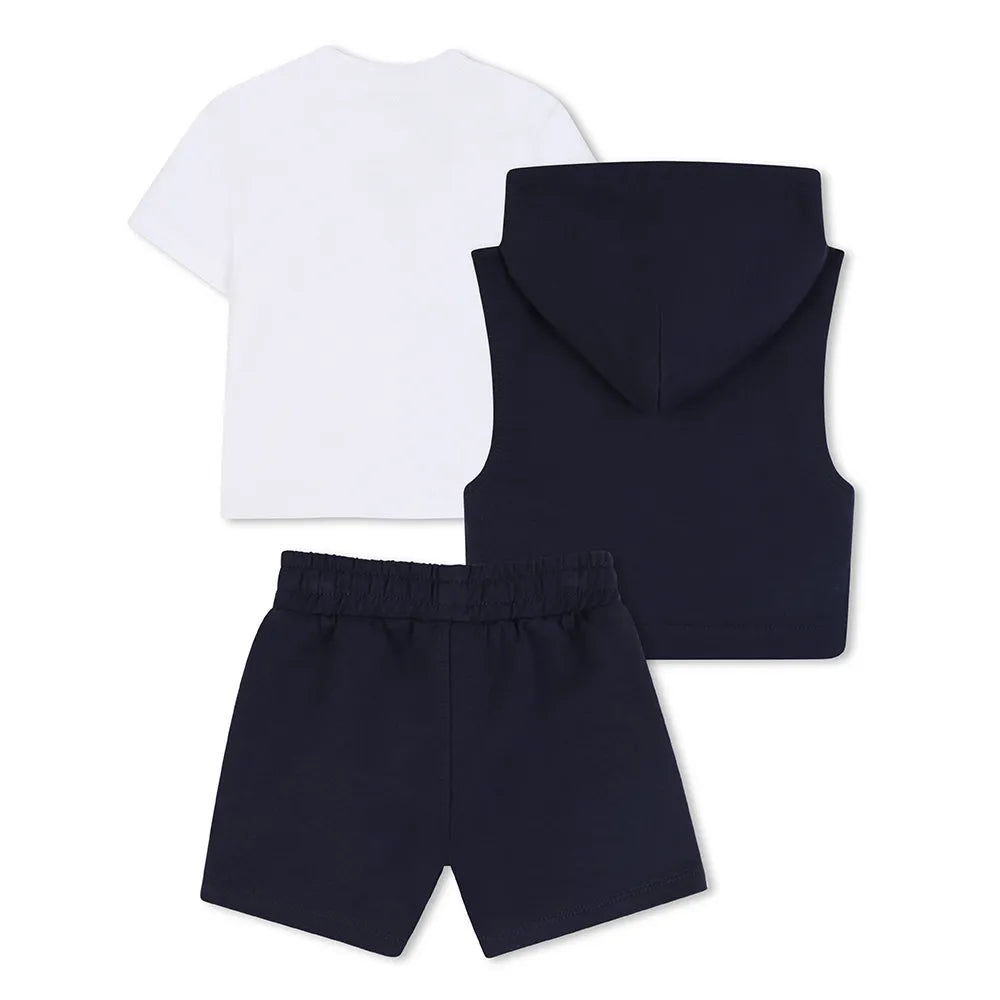 ENSEMBLE BOSS 3 PIÈCES BLEU – T-SHIRT, SWEAT SANS MANCHES & SHORT