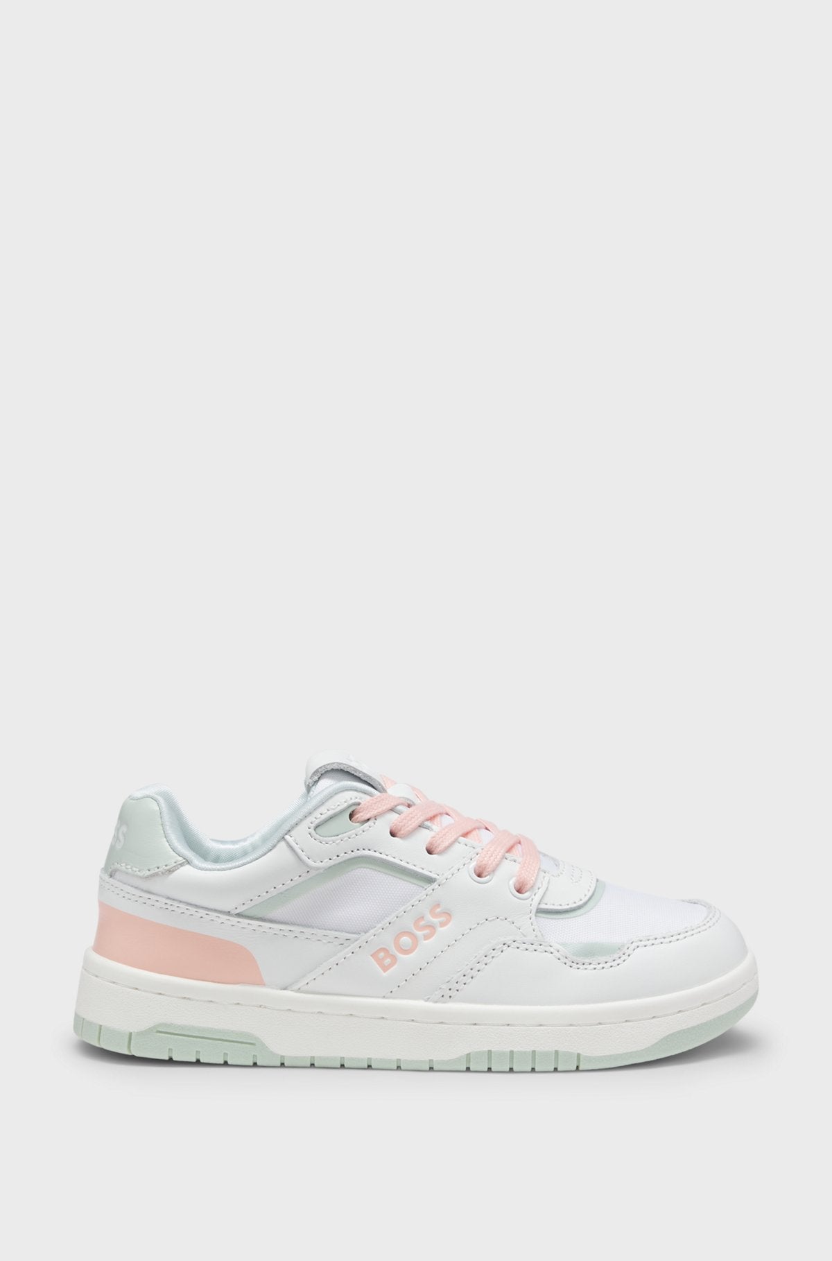 Baskets cuir et toile BOSS fille – Blanc