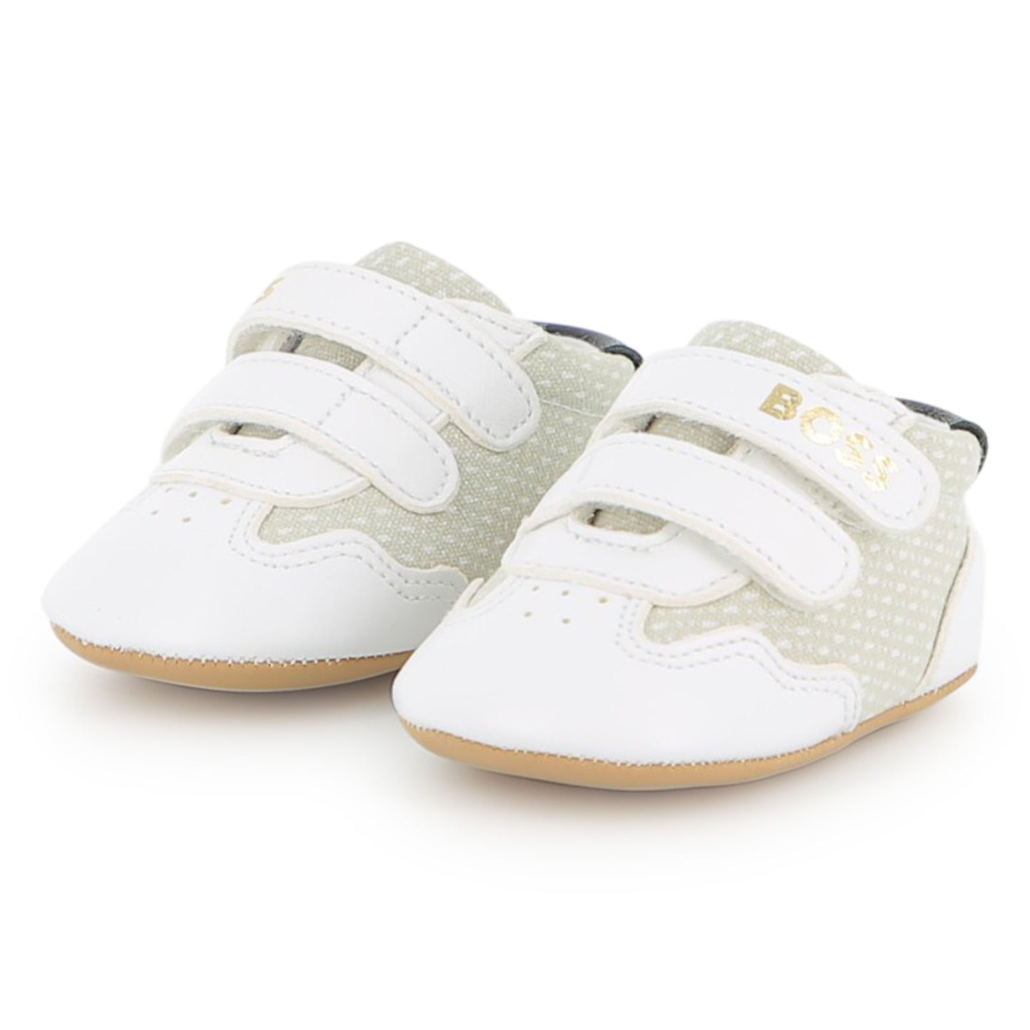 CHAUSSONS BOSS BLANCS EN CUIR ET TOILE POUR BÉBÉ
