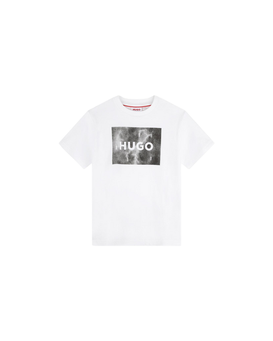 T-SHIRT HUGO KIDS BLANC LOGO IMPRIMÉ ÉCLAIR