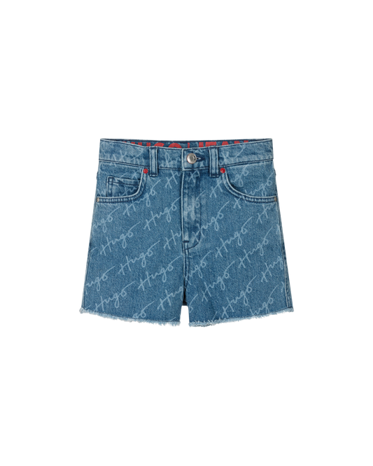 SHORT HUGO KIDS DENIM BLEU LOGO ALL OVER