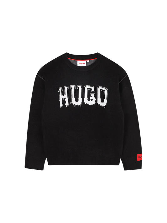 PULL HUGO NOIR À LOGO TEXTURÉ