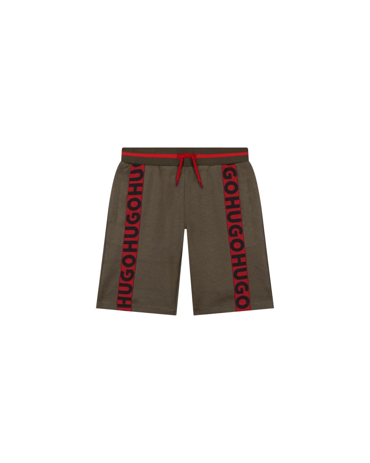 SHORT HUGO KIDS KAKI BANDE LOGO ROUGE