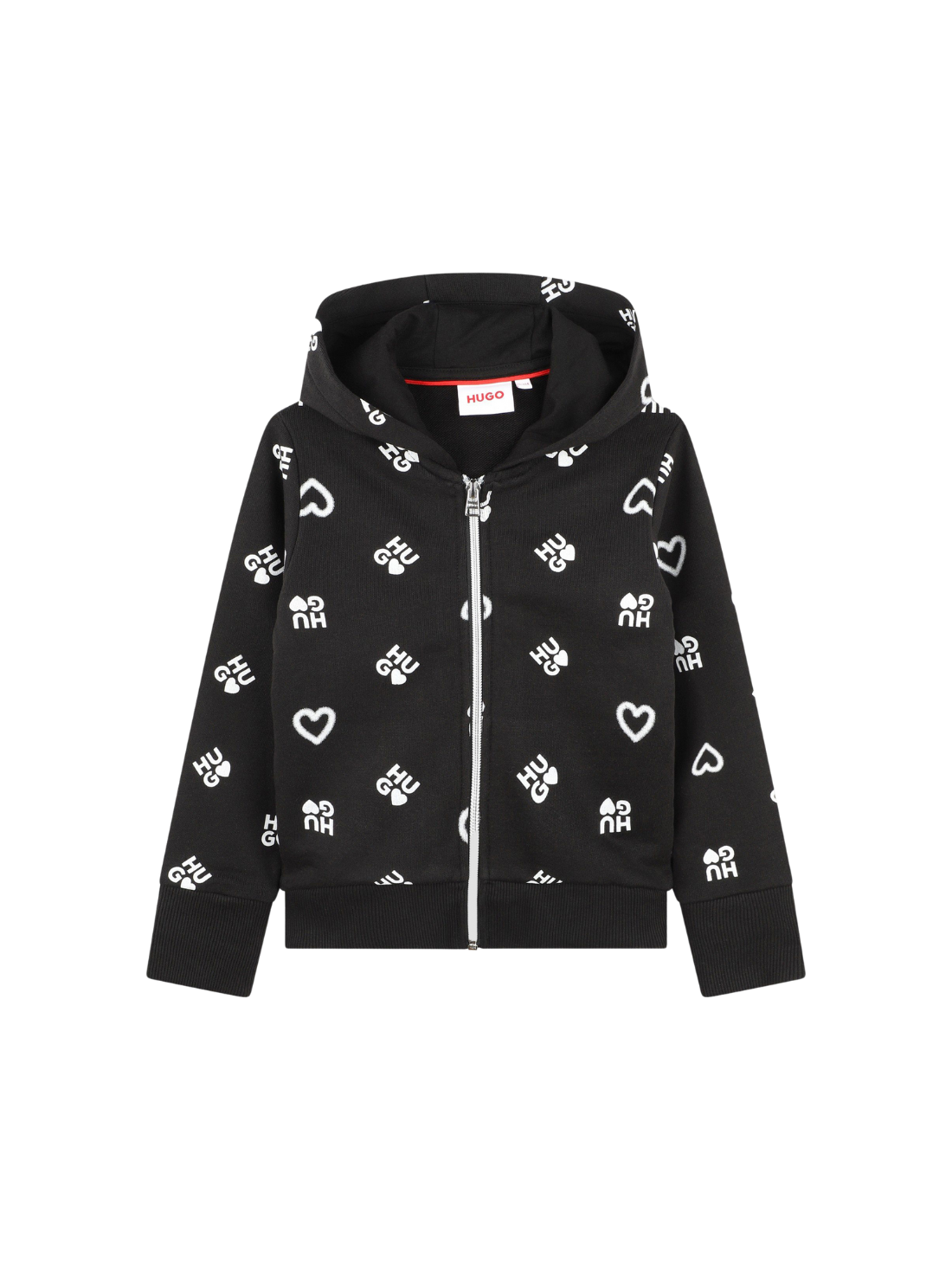 SWEAT À CAPUCHE HUGO NOIR À MOTIFS CŒURS ET LOGOS