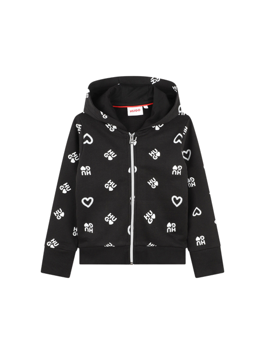 SWEAT À CAPUCHE HUGO NOIR À MOTIFS CŒURS ET LOGOS