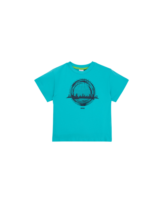 T-SHIRT BOSS KIDS BLEU TURQUOISE IMPRIMÉ GRAPHIQUE