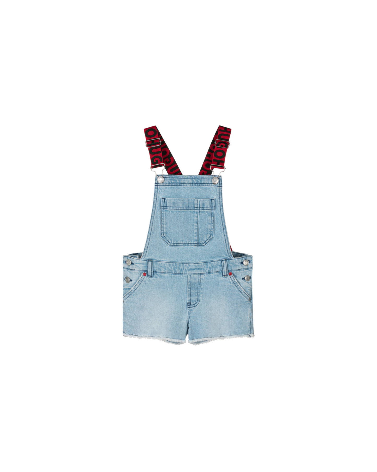 SALOPETTE SHORT HUGO KIDS DENIM BLEU AVEC BRETELLES LOGO