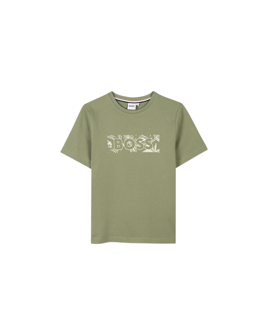 T-SHIRT BOSS KIDS VERT KAKI LOGO IMPRIMÉ