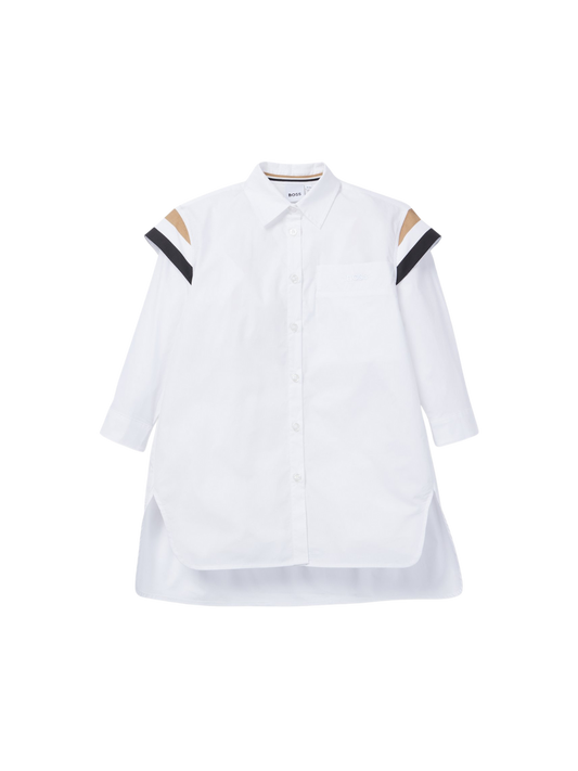 CHEMISE LONGUE BOSS BLANCHE À ÉPAULES DÉCORÉES