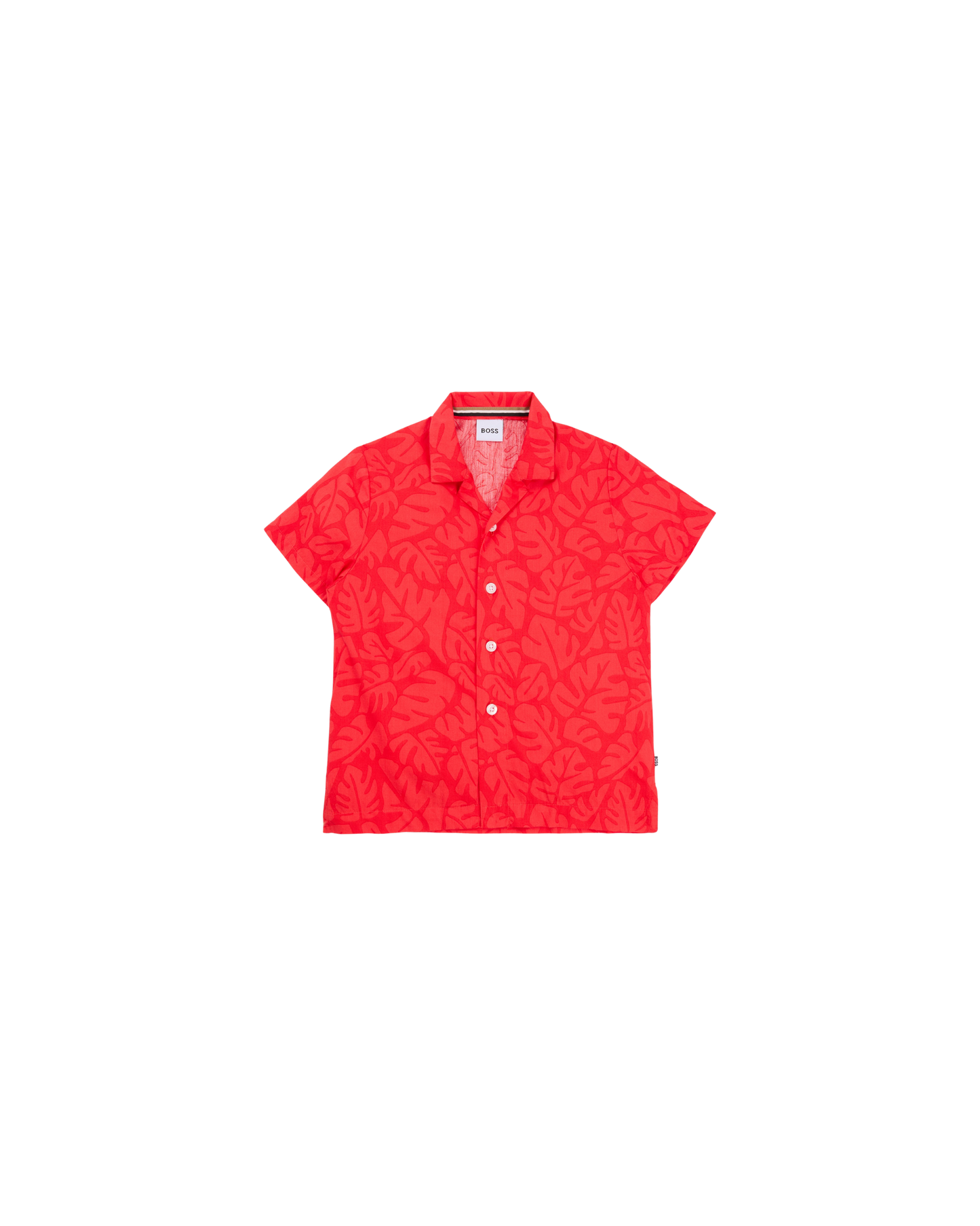 CHEMISE BOSS KIDS ROUGE IMPRIMÉ TROPICAL MANCHES COURTES