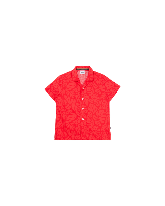 CHEMISE BOSS KIDS ROUGE IMPRIMÉ TROPICAL MANCHES COURTES