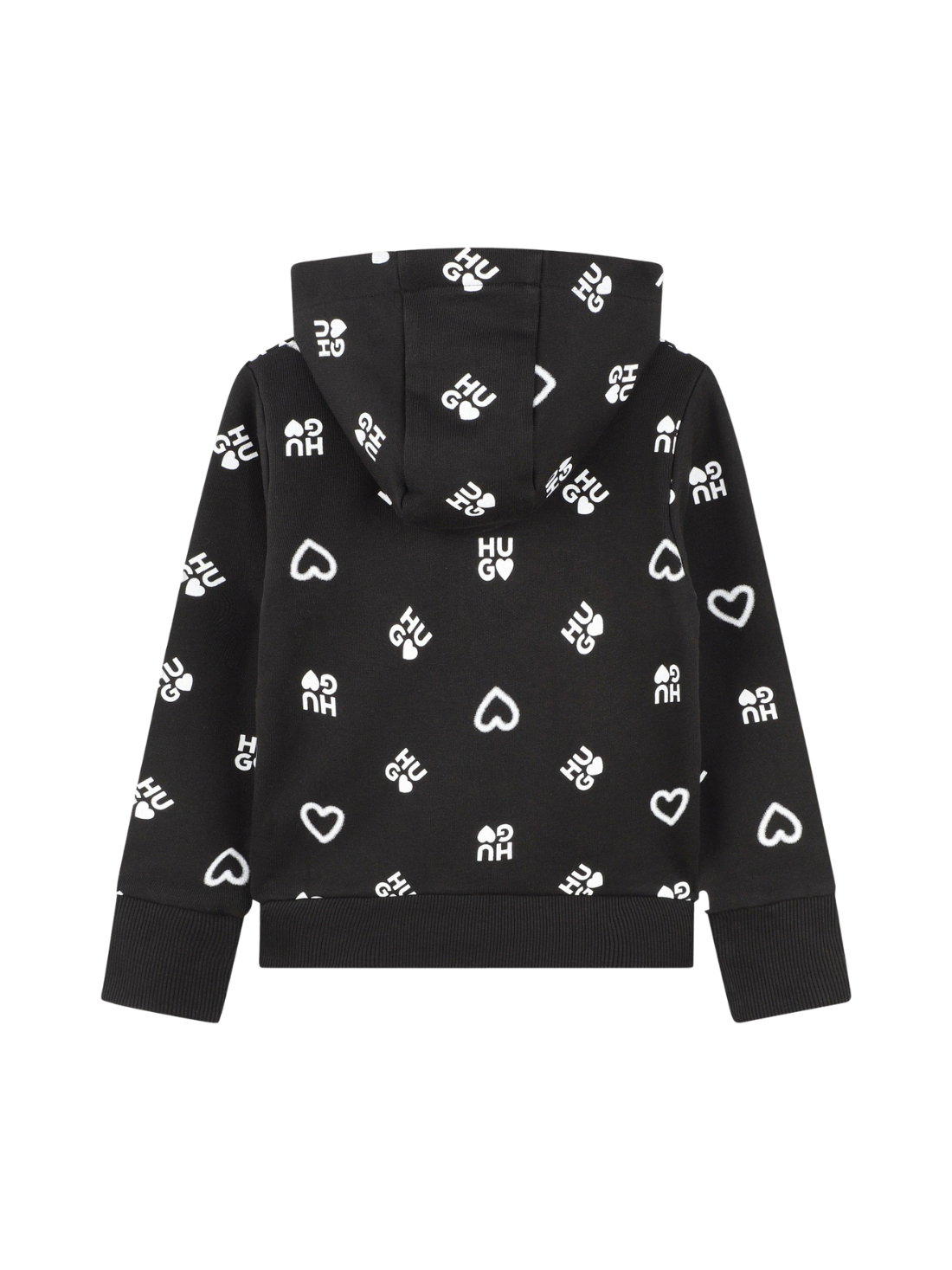 SWEAT À CAPUCHE HUGO NOIR À MOTIFS CŒURS ET LOGOS