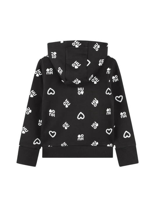 SWEAT À CAPUCHE HUGO NOIR À MOTIFS CŒURS ET LOGOS