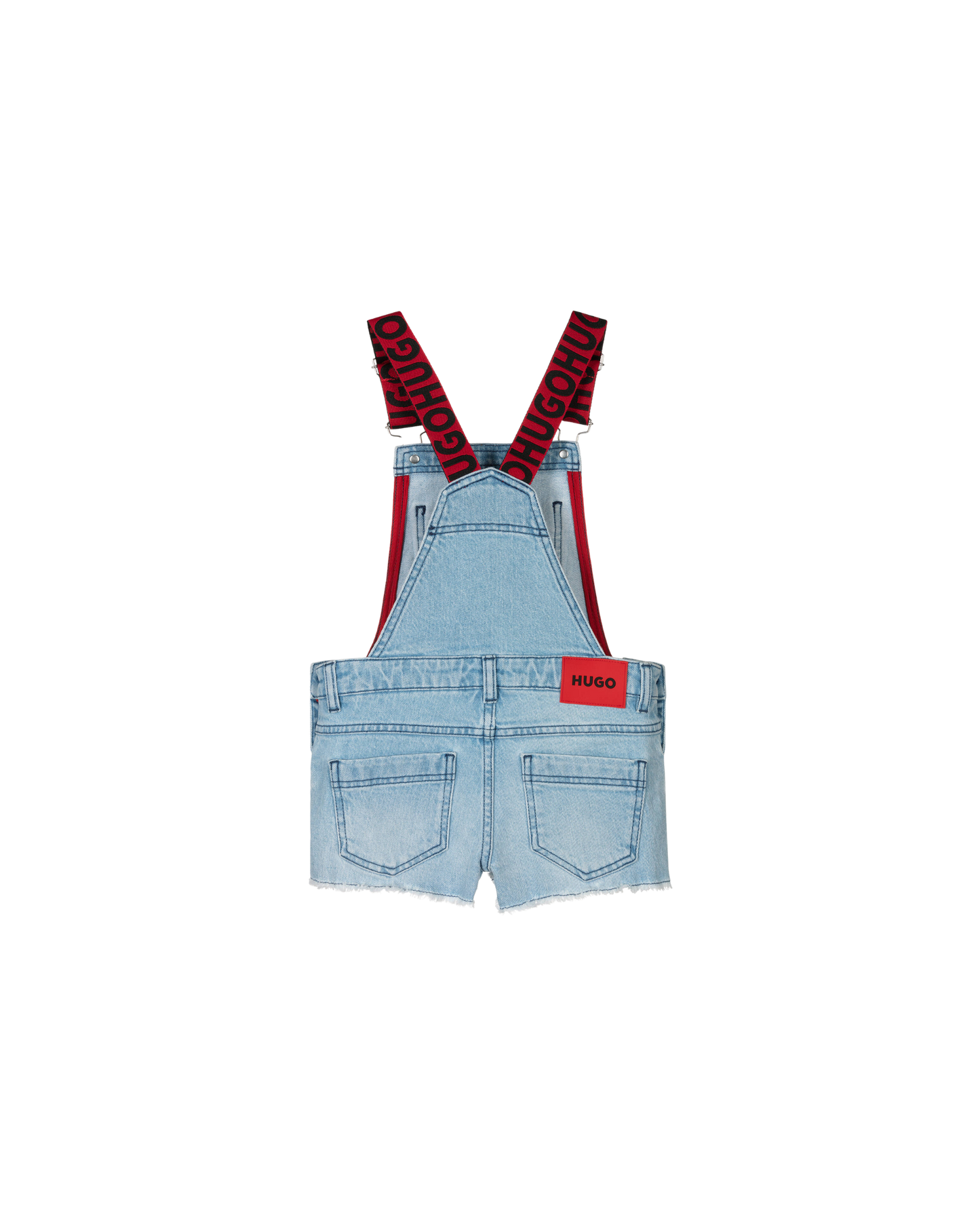 SALOPETTE SHORT HUGO KIDS DENIM BLEU AVEC BRETELLES LOGO