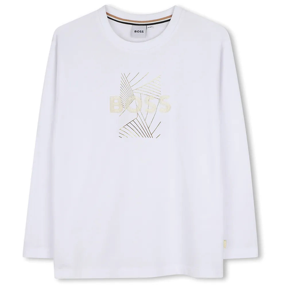 T-shirt manches longues BOSS fille – Blanc