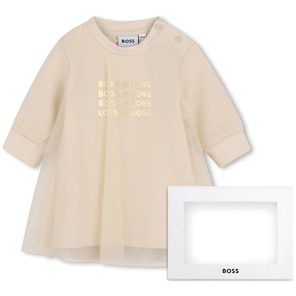 Robe sweat et tulle BOSS bébé fille – Beige