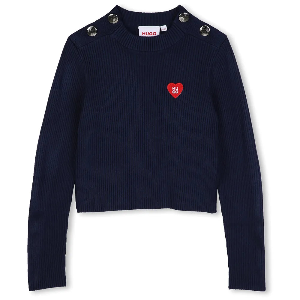 Pull côtelé HUGO fille – Bleu marine