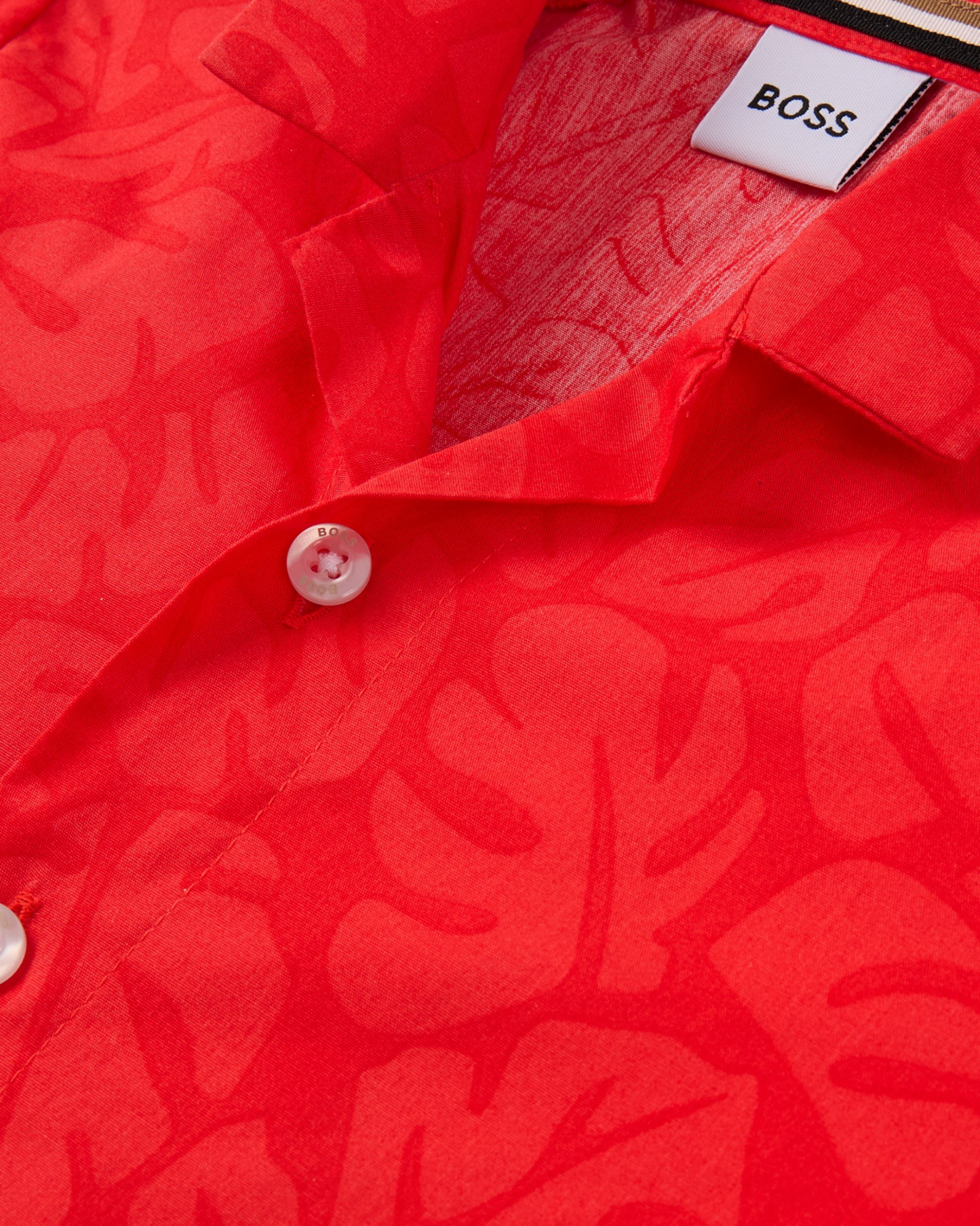 CHEMISE BOSS KIDS ROUGE IMPRIMÉ TROPICAL MANCHES COURTES