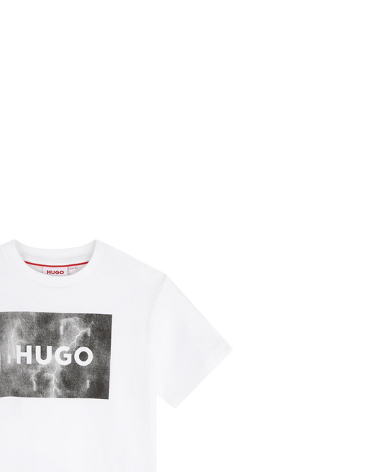 T-SHIRT HUGO KIDS BLANC LOGO IMPRIMÉ ÉCLAIR
