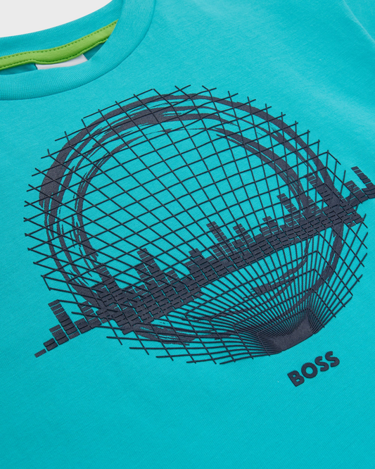 T-SHIRT BOSS KIDS BLEU TURQUOISE IMPRIMÉ GRAPHIQUE