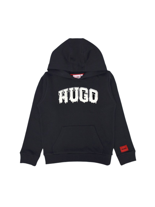 SWEAT À CAPUCHE NOIR À LOGO TEXTURÉ