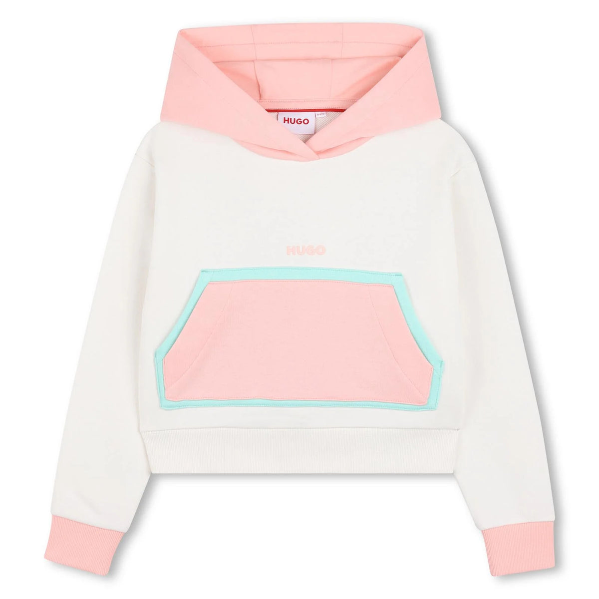 Sweat à capuche color-block HUGO fille – Écru et rose