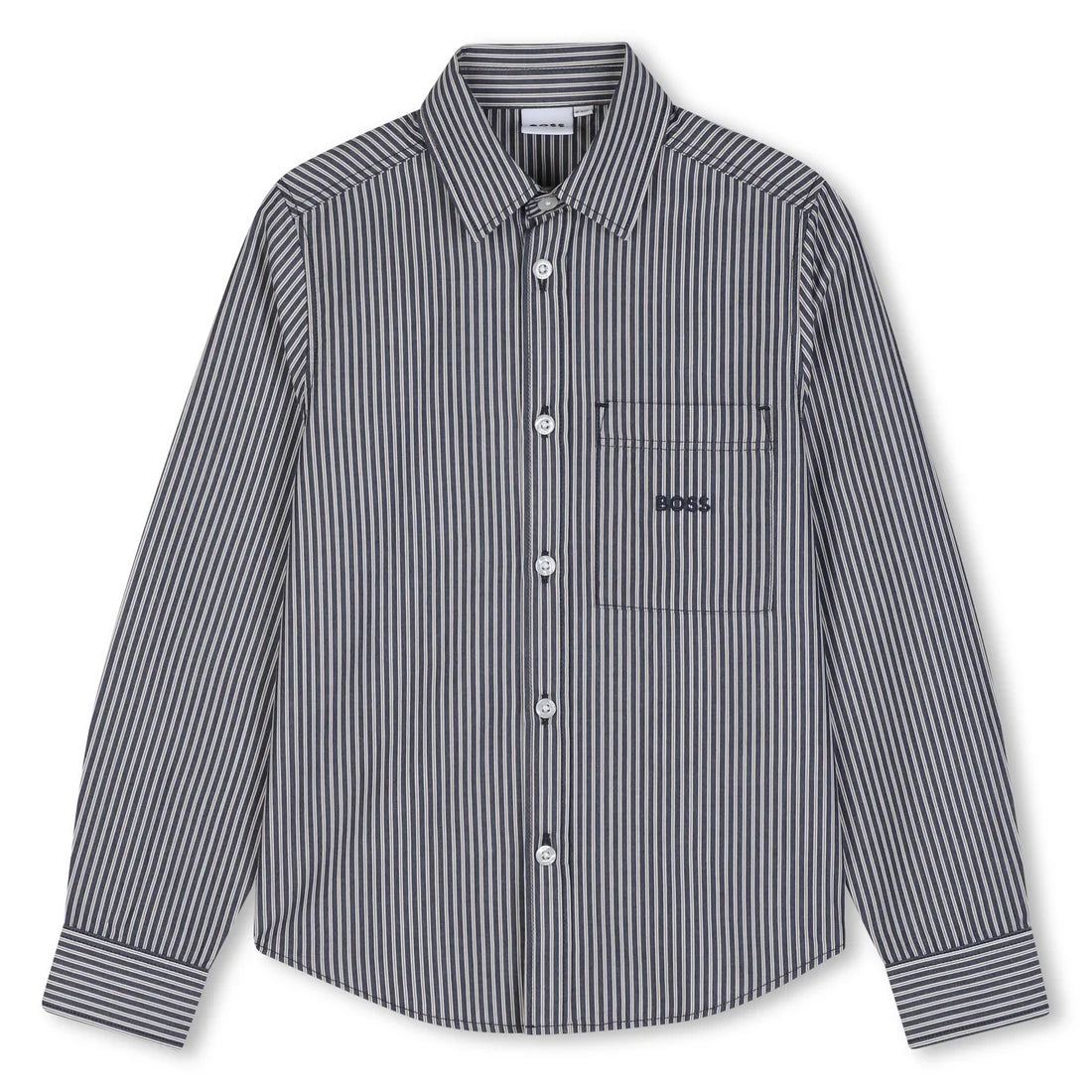 Chemise rayée manches longues BOSS garçon – Bleu marine et blanc
