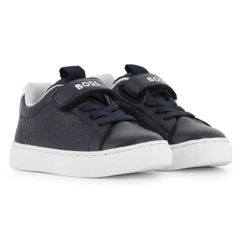 Baskets en cuir à scratch BOSS bébé garçon – Bleu marine