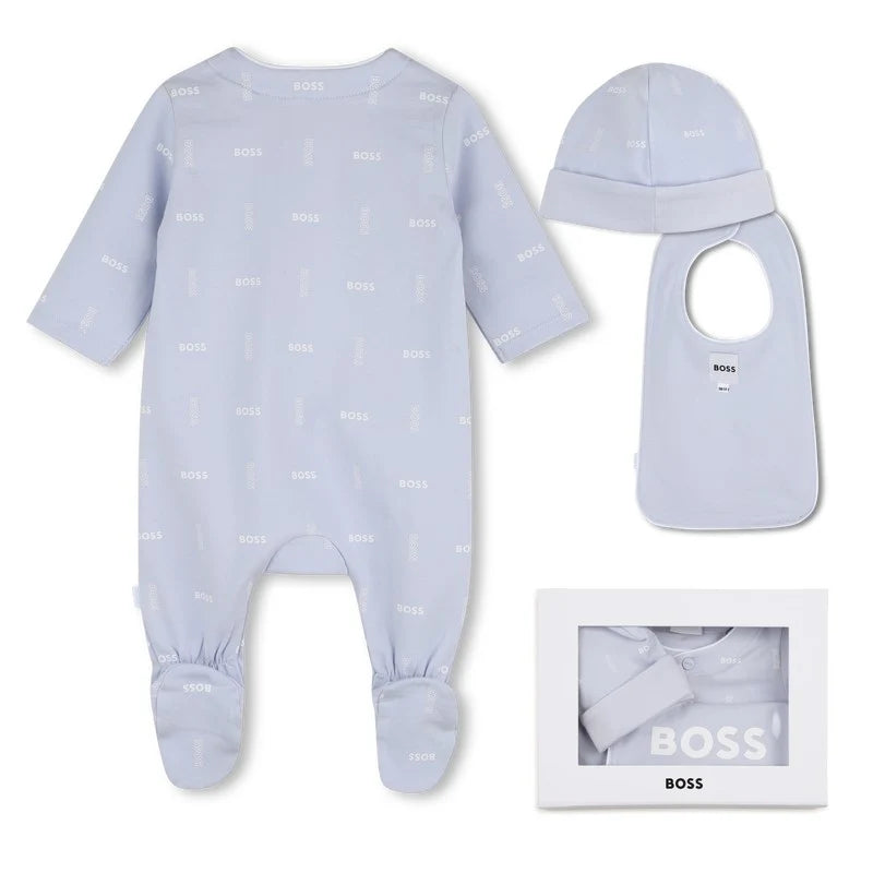 Ensemble grenouillère + bavoir + bonnet