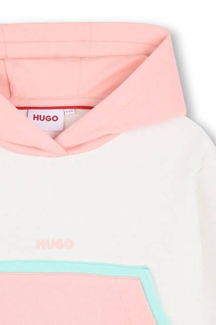Sweat à capuche color-block HUGO fille – Écru et rose