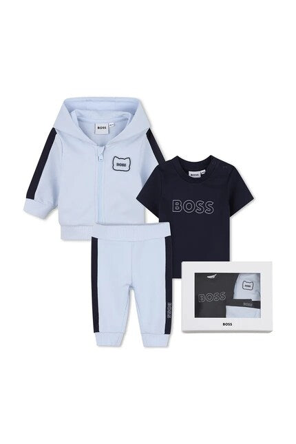 Coffret jogging 3 pièces BOSS bébé garçon – Bleu ciel