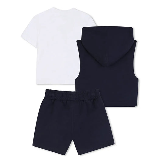 ENSEMBLE BOSS 3 PIÈCES BLEU – T-SHIRT, SWEAT SANS MANCHES & SHORT