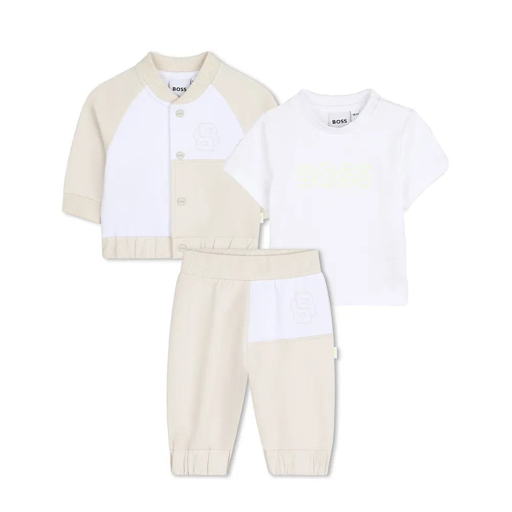 Ensemble jogging 3 pièces BOSS bébé garçon – Beige