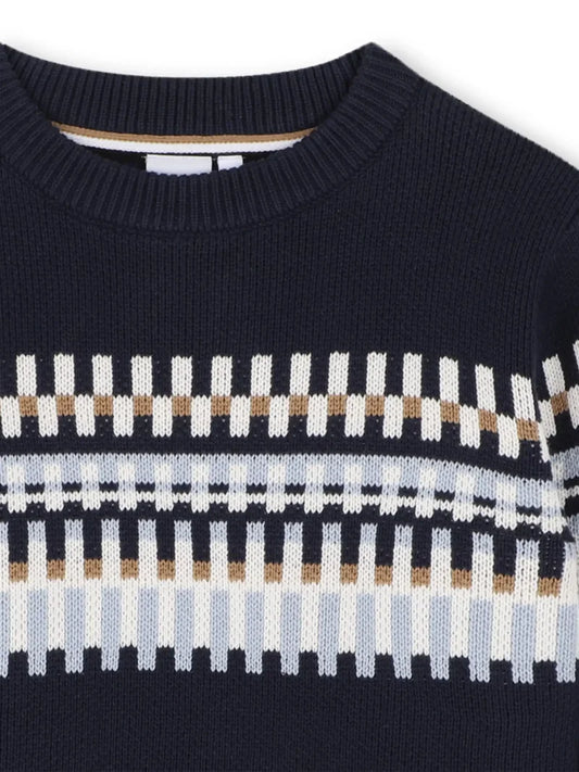 Pull jacquard BOSS garçon – Bleu marine