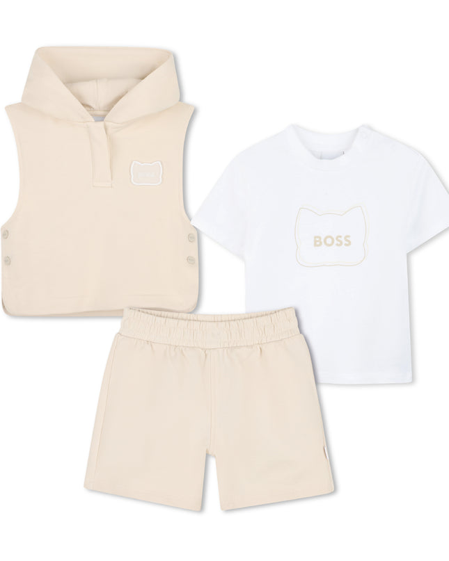 ENSEMBLE BOSS 3 PIÈCES BLEU – T-SHIRT, SWEAT SANS MANCHES & SHORT