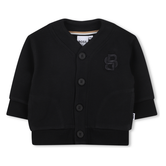 Cardigan BOSS noir à fermeture boutonnée pour bébé, vue de face