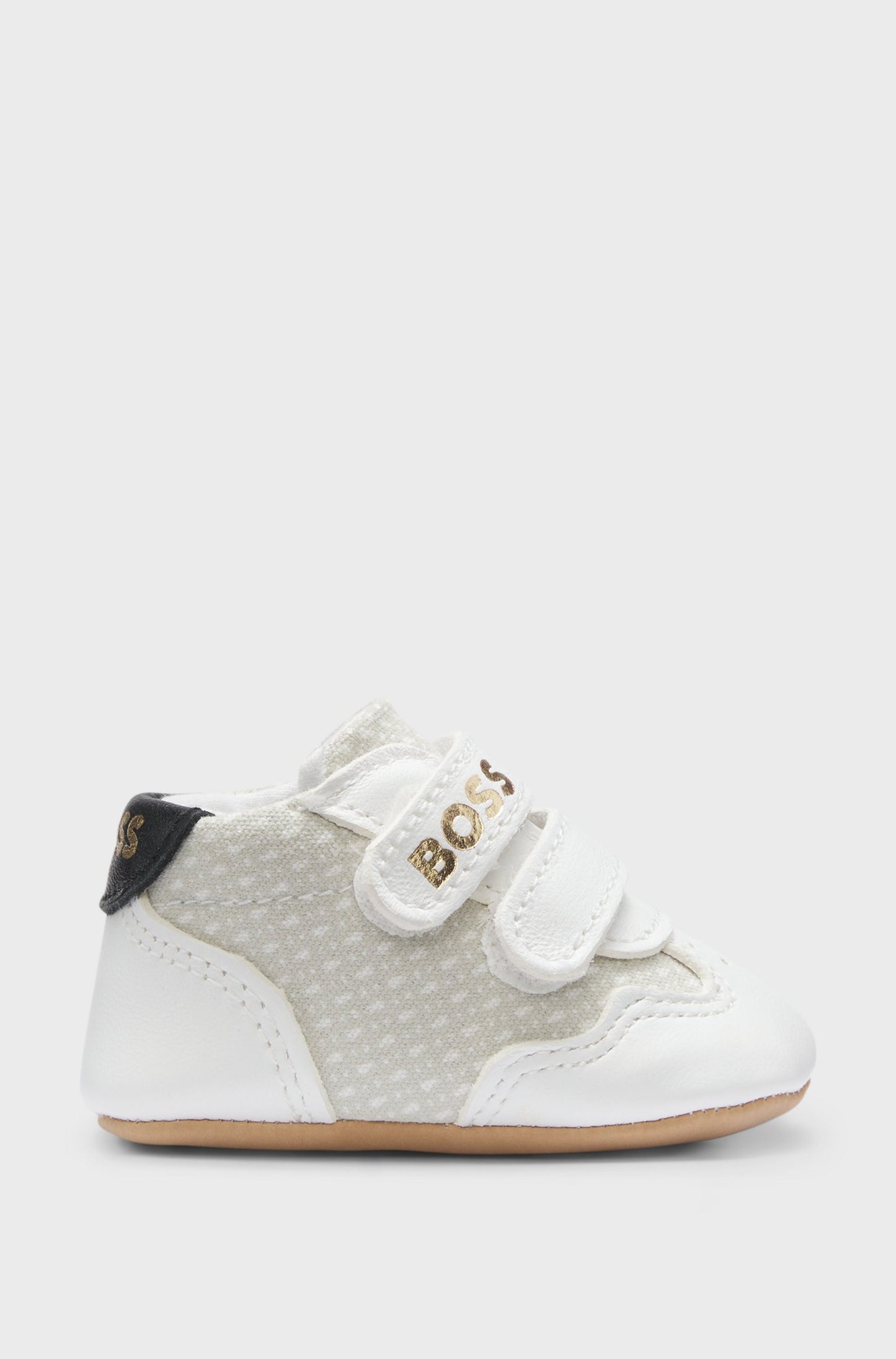 CHAUSSONS BOSS BLANCS EN CUIR ET TOILE POUR BÉBÉ