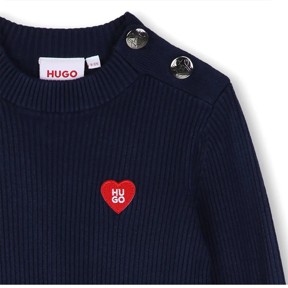 Pull côtelé HUGO fille – Bleu marine