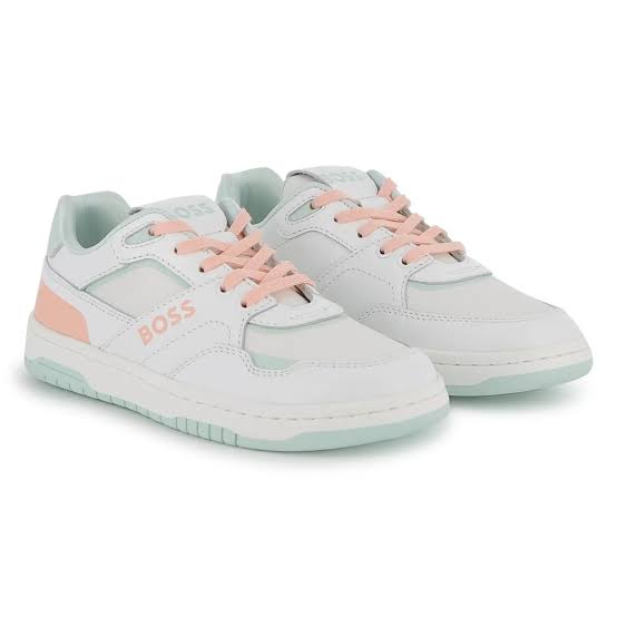 Baskets cuir et toile BOSS fille – Blanc