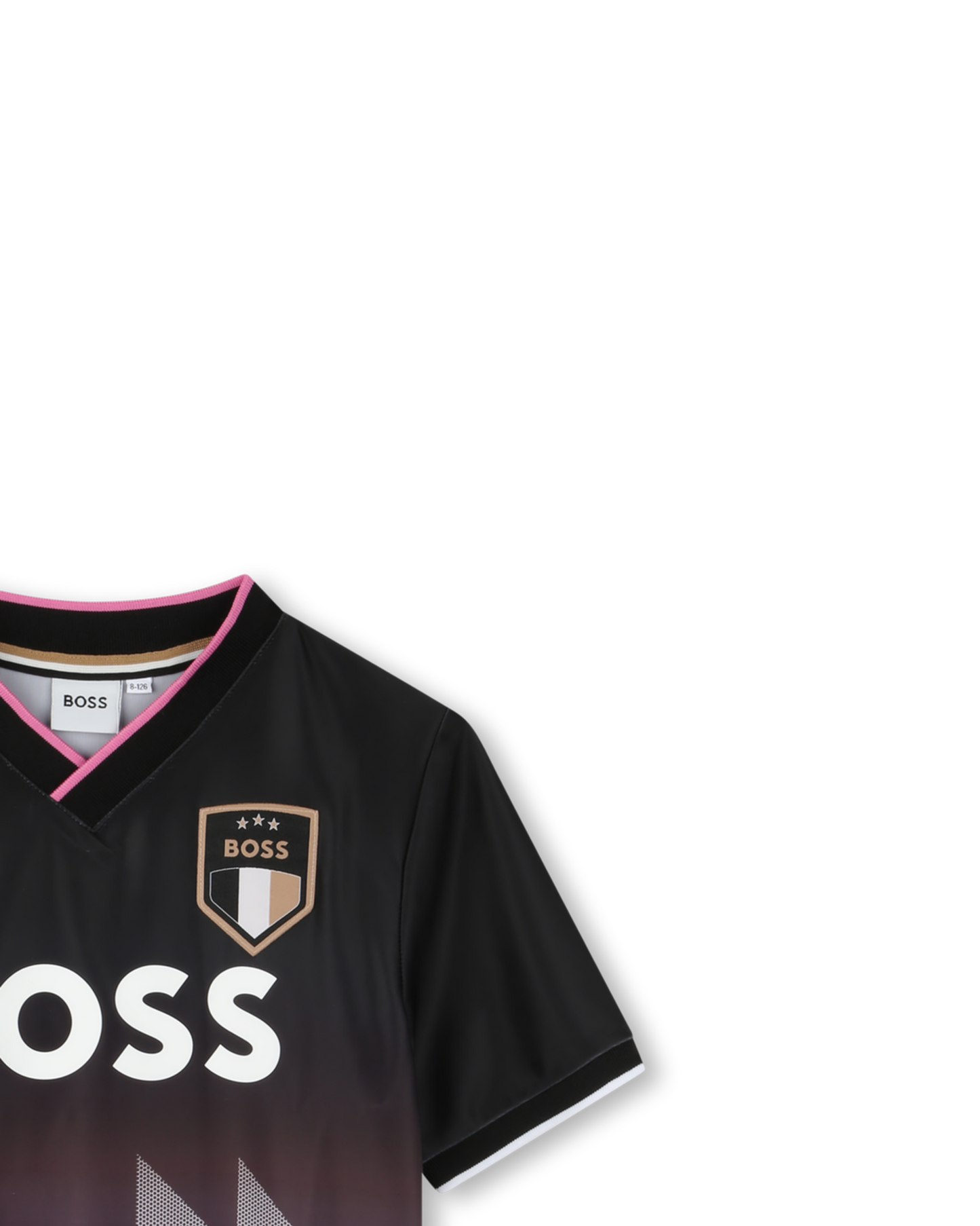 t shirt sport boss enfant noir rose vue detail logo et col