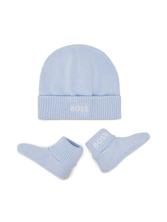ENSEMBLE BONNET ET CHAUSSONS BOSS – BLEU CLAIR